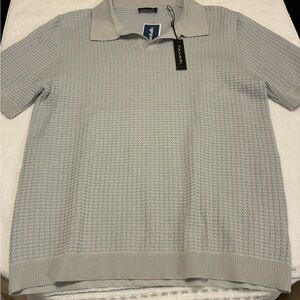 Tahari Light Gray Textured Polo Shirt